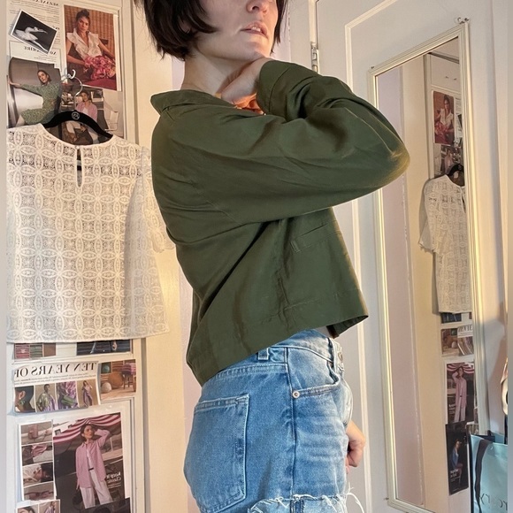 Eileen Fisher Button Front Shirt Crop Green Size SP - Picture 6 of 10